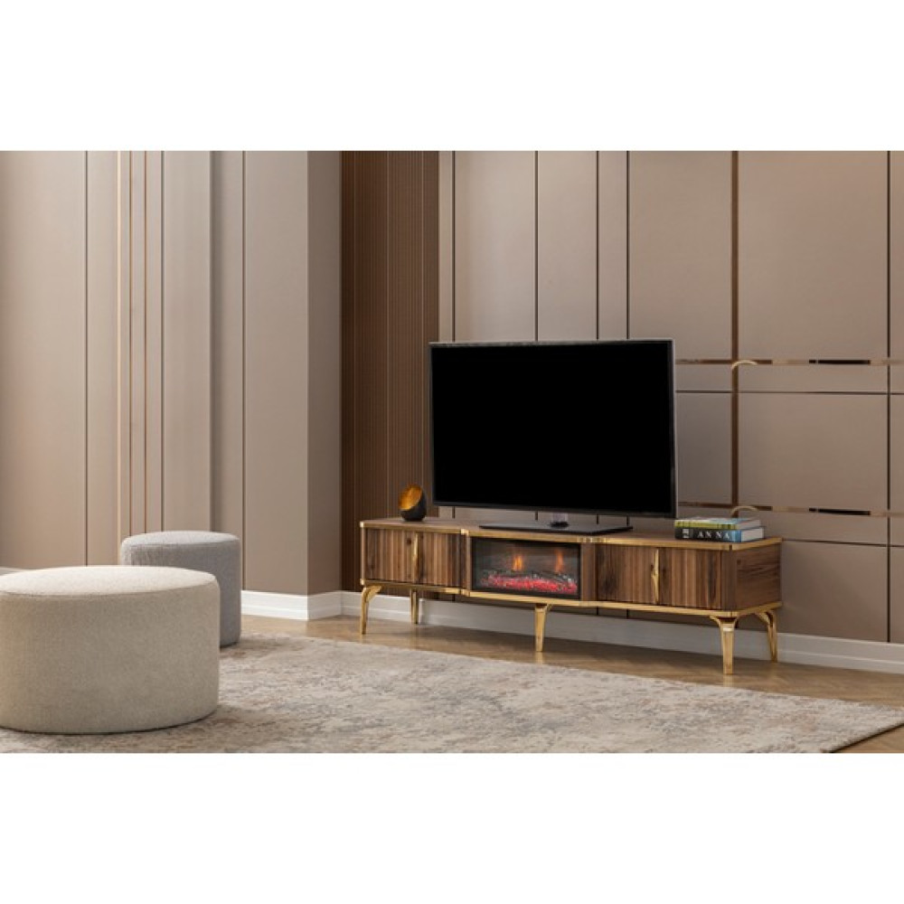 Pi Color Şömineli Tv Ünitesi Pera - Ceviz Tv Ünitesi / Sehpası Fiyatı