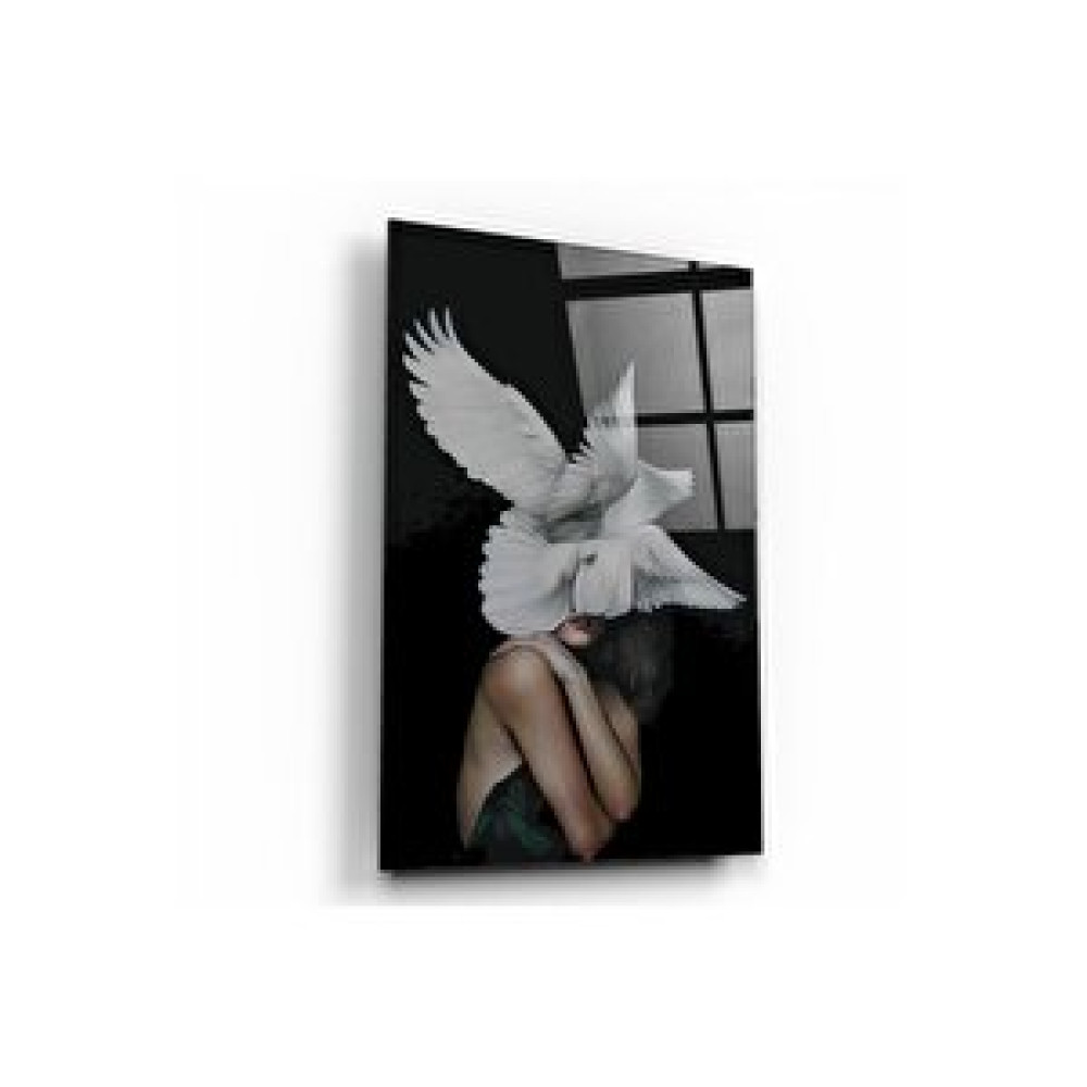 Pi Dekorasyon Kadın Ve Güvercin Cam Tablo 50x70 cm Tablo & Poster Fiyatı