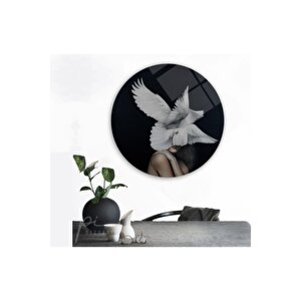 Pi Dekorasyon Kadın Ve Güvercin Yuvarlak Cam Tablo 60x60 cm Tablo & Poster Fiyatı