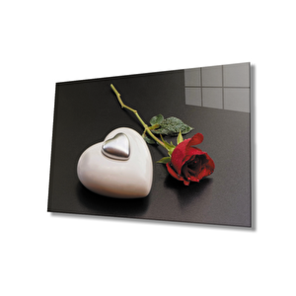 Pi Dekorasyon Kalp Gül Cam Tablo 50x70 cm Tablo & Poster Fiyatı