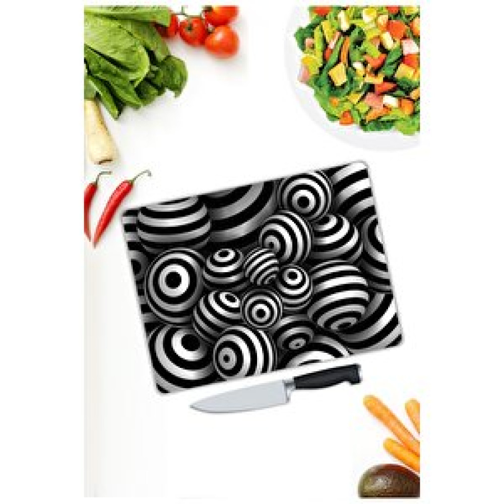 Pi Dekorasyon Siyah Beyaz Toplar | Cam Kesme Tahtası | 25 Cm X 35 Cm Kesme Tahtaları / Kesim Tablaları Fiyatı