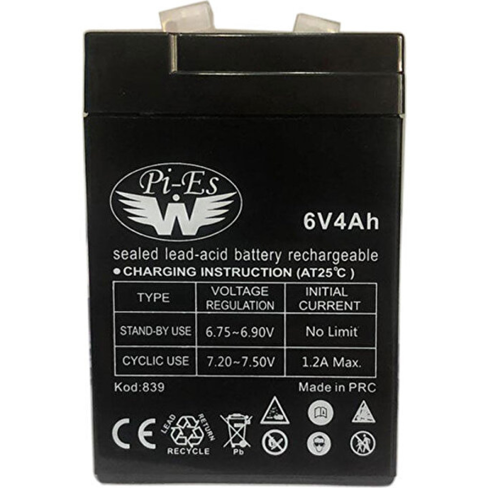 Pi-Es Hhm - Pi-Es 6V4AH/20HR Valve Regulated Rechargeable Battery 6 Volt 4 Amper Bakımsız Kuru Akü 6V 4AH Akü Akü Fiyatı