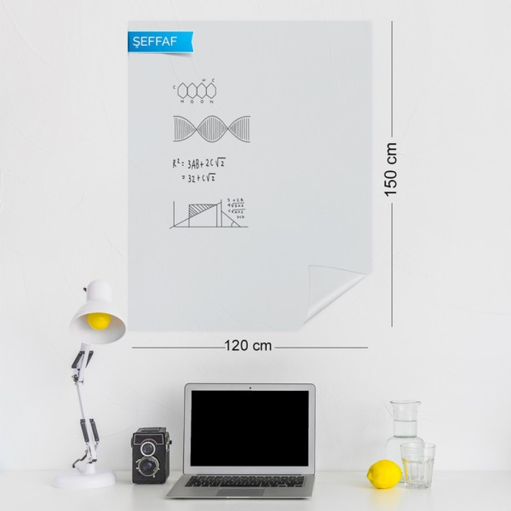 Pi Papers Akıllı Kağıt - 150x120 Cm Şeffaf, 2 Adet Fotoğraf, Belge, Not Tutucu Özellikli Yazı Tahtası ve Pano - 120 x 150 cm Yazı Tahtası Kalemi Fiyatı