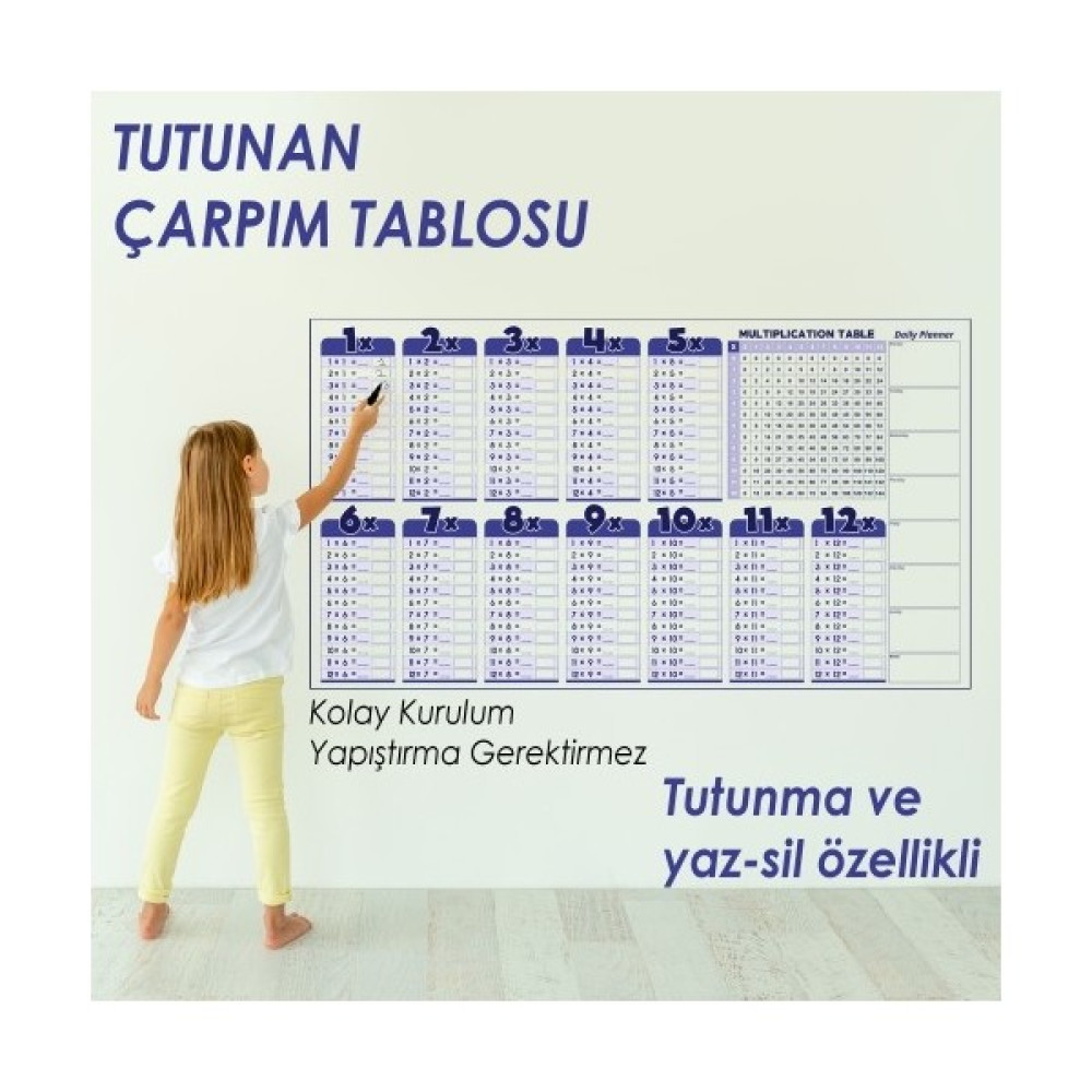 Pi Papers İngilizce Çarpım Tablosu - Elektrostatik Elektriklenme ile Tutunan Sihirli Akıllı Kağıt (İngilizce) Yazı Tahtası Kalemi Fiyatı
