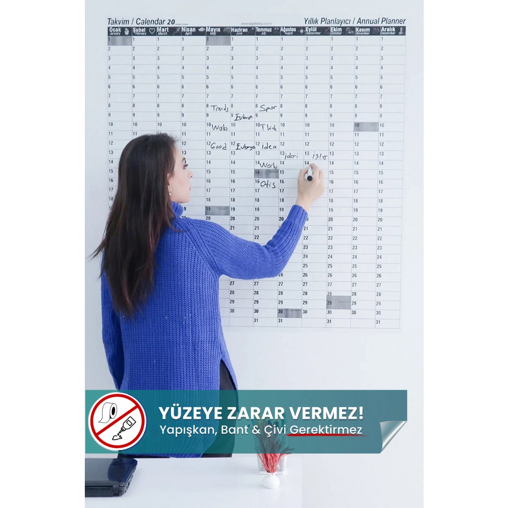 Pi Papers Zamansız Yıllık Takvim - Yeri Değiştirilebilir, Yapışkansız Tutunan Statik Akıllı Kağıt Planlayıcı Diğer Fiyatı