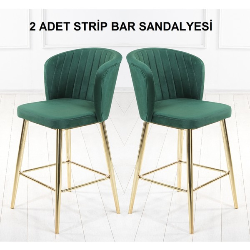 Pi Sandalye Strip Silinebilir Babyface Kumaş Gold Ayak Ada Mutfak ve Bar Sandalyesi Bar Taburesi 2'li - Yeşil Masa - Sandalye & Tabure Fiyatı