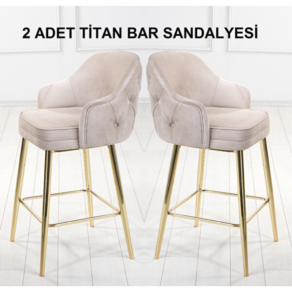 Pi Sandalye Titan Silinebilir Babyface Kumaş Gold Ayak Ada Mutfak ve Bar Sandalyesi Bar Taburesi 2'li - Bej Masa - Sandalye & Tabure Fiyatı