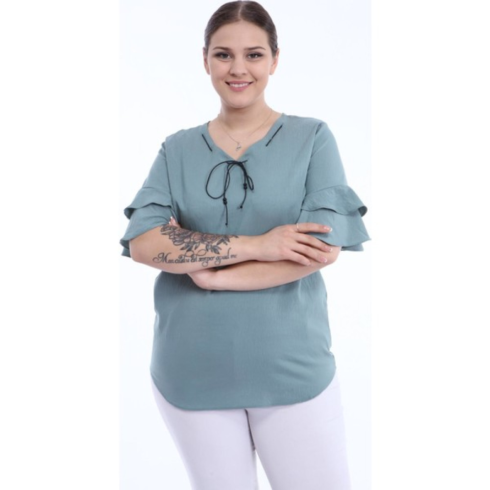 Piano Luce Kadın Büyük Beden Volanlı Kol Bluz Yeşil Bluz Fiyatı
