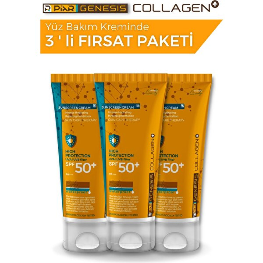 Piar Genesis Collagen Hyperpigmentation SPF50 Renkli& Kapatıcı Yüz Güneş Kremi 75ML 3'lü Set Güneş Kremleri ve Losyonları Fiyatı