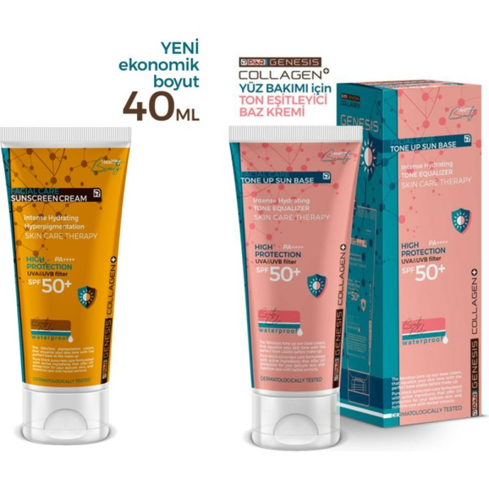 Piar Genesis Collagen Suncream SPF50 Renkli Kapatıcı Yüz Güneş Kremi 40 ml +Tone-Up 40 ml Güneş Kremleri ve Losyonları Fiyatı