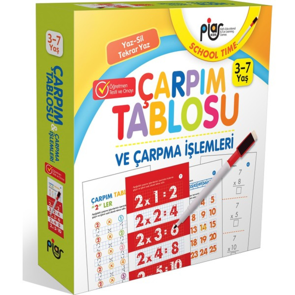 Piar Kids / Çarpım Tablosu ve Çarpma Işlemleri / Yaz-Sil-Tekrar Yaz / 3-7 Yaş Okul Öncesi Eğitici & Öğretici Kitaplar Fiyatı