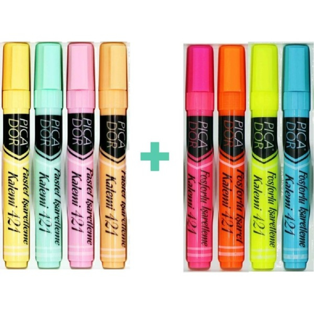 Picador 421 Fosforlu Kalem 4 Canlı + 4 Pastel Renk Fosforlu Kalem Fiyatı
