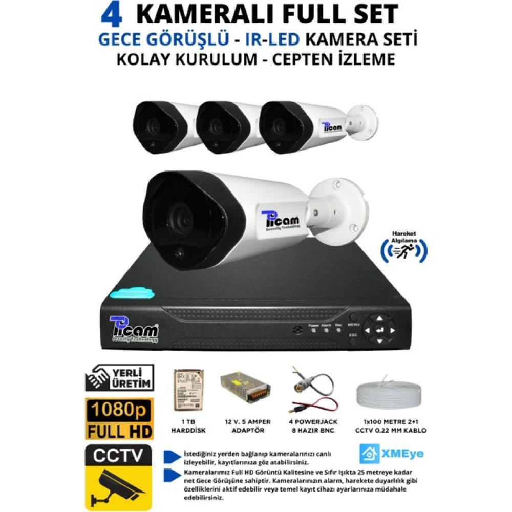 Picam 4 Kameralı Metal Uzay Kasa Sony Lensli 1080P Full Hd Gece Görüşlü Kamera Seti 1tb Hard Disk -4u Oto Boyaları Fiyatı