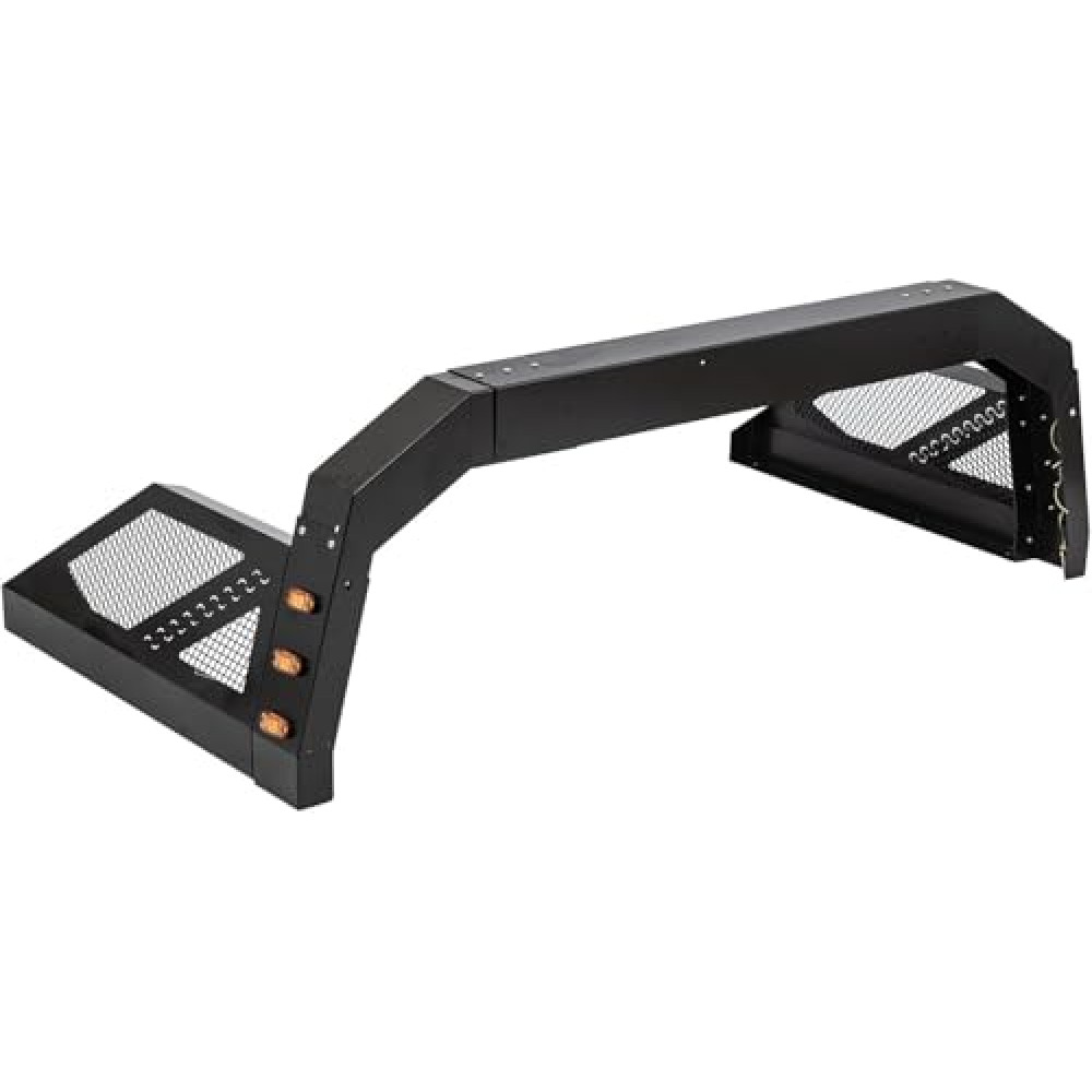 Pickup Truck Roll Bar Chase Rack Adjustable with 6 Amber Auxiliary Side Marker Lamps, Universal Fit - Matte Black