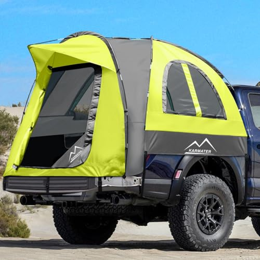Pickup Truck Tent, Waterproof PU2000mm for Camping 5.5-6 Ft Bed,2-Person Sleeping with Double Layer Design Windows, Portable Bed Tent Expandable Triangle Sunshade Awning