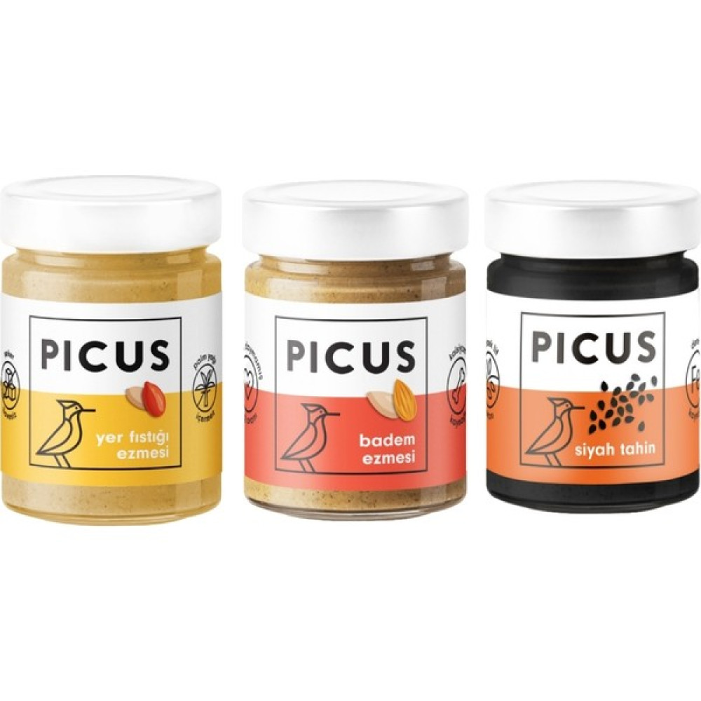 Picus Yer Fıstığı Ezmesi 300 gr x 1 Badem Ezmesi 195 gr x 1 Siyah Tahin 210 gr x 1 - 210 gr Diğer Fiyatı