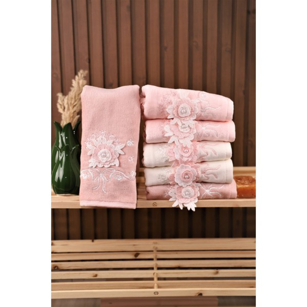 Pidora Textil 6'lı Işlemeli Çeyizlik 30 x 50 Mutfak Havlusu - 30 x 50 cm - Gül Kurusu El / Yüz Havlusu Fiyatı