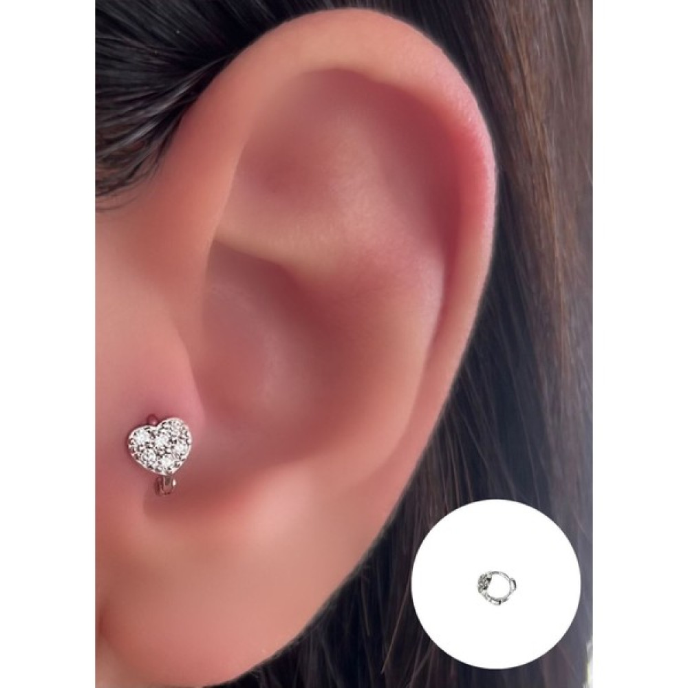 Piercing Market 925 Ayar Gümüş Zirkon Taşlı Kalp Halka Tragus Helix Kıkırdak Piercing Küpe Altın & Gümüş Piercing Fiyatı