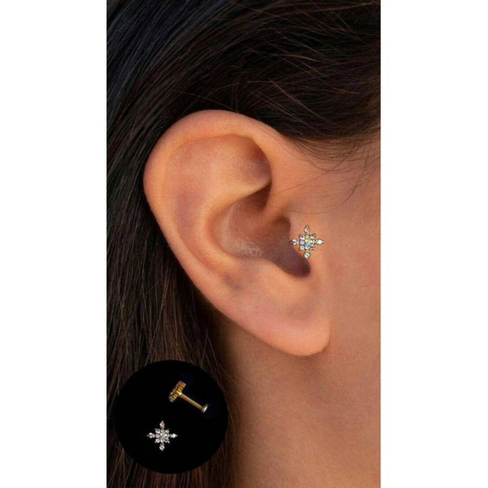 Piercing Market Cerrahi Çelik Hologramlı Kutup Yıldızı Tragus Helix Kıkırdak Piercing Küpe Altın & Gümüş Piercing Fiyatı