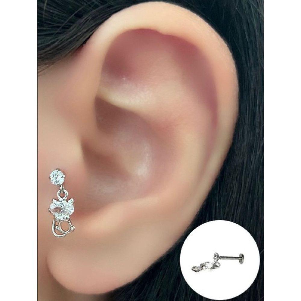 Piercing Market Cerrahi Çelik Sallantılı Kedi Figürlü Tragus Helix Kıkırdak Piercing Küpe Altın & Gümüş Piercing Fiyatı