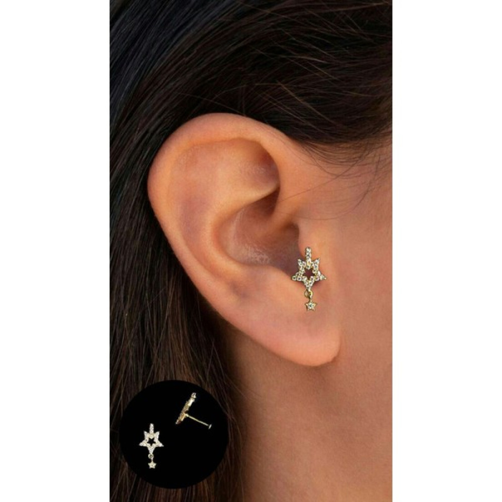 Piercing Market Cerrahi Çelik Sallantılı Yıldız Tragus Helix Kıkırdak Piercing Küpe Altın & Gümüş Piercing Fiyatı