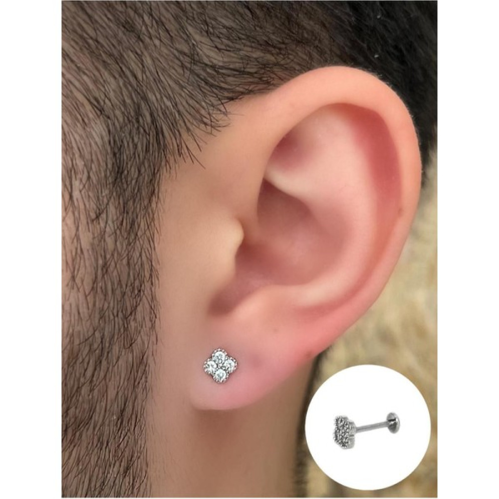 Piercing Market Cerrahi Çelik Unisex Zirkon Taşlı Tragus Helix Kıkırdak Piercing Küpe Altın & Gümüş Piercing Fiyatı