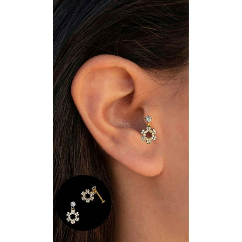 Piercing Market Cerrahi Çelik Zirkon Taşlı Sallantılı Tragus Helix Kıkırdak Piercing Küpe Altın & Gümüş Piercing Fiyatı