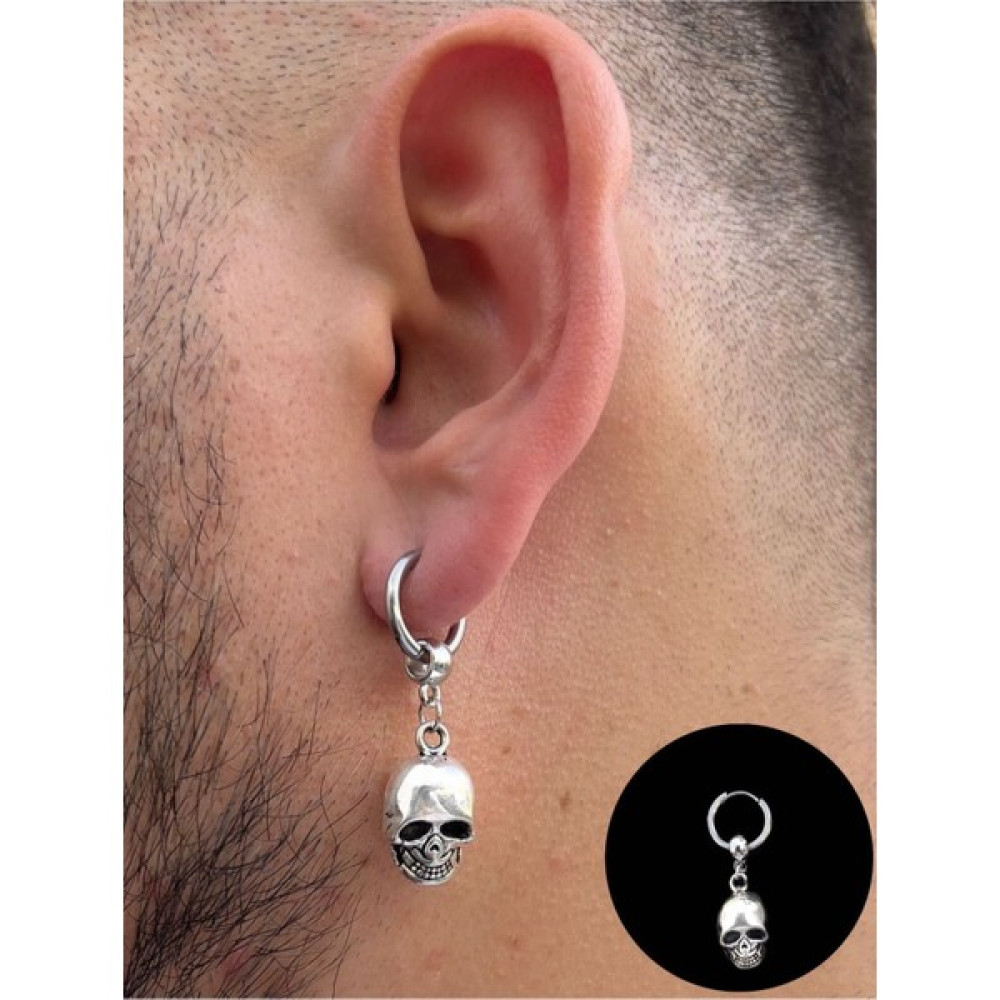 Piercing Market Erkek Çelik Takı Paslanmaz Kararmaz Özel Tasarım Kurukafa Sallantılı Halka Küpe Küpeler Fiyatı