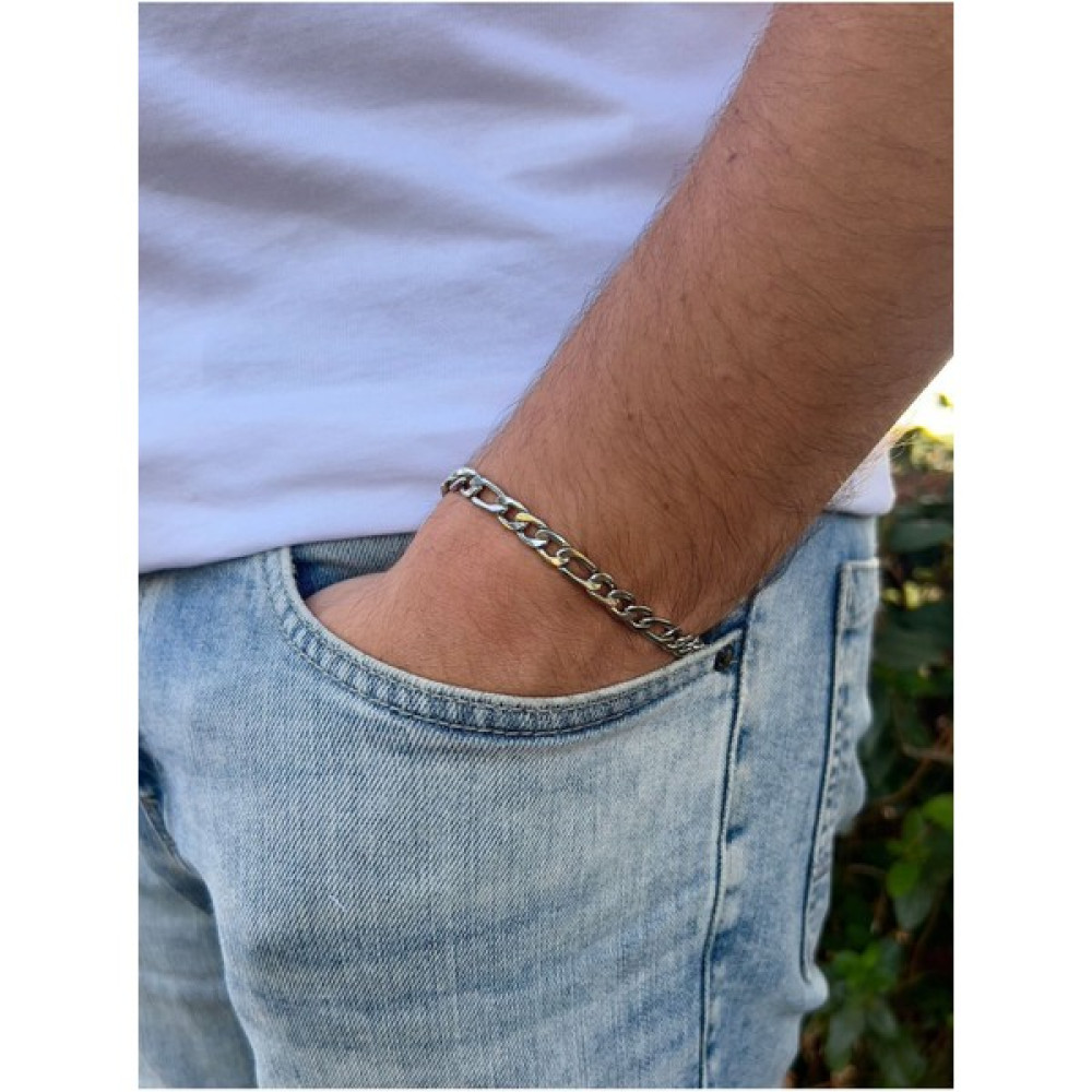 Piercing Market Erkek Gümüş Renk Figaro Model Tasarım Bileklik Saat ve Bileklik Aksesuarı Fiyatı