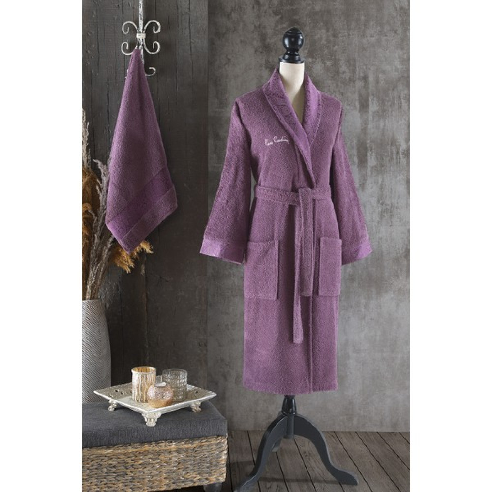 Pierre Cardin Damask Jakarlı Kadın Bornoz Seti Mürdüm Bornoz Fiyatı