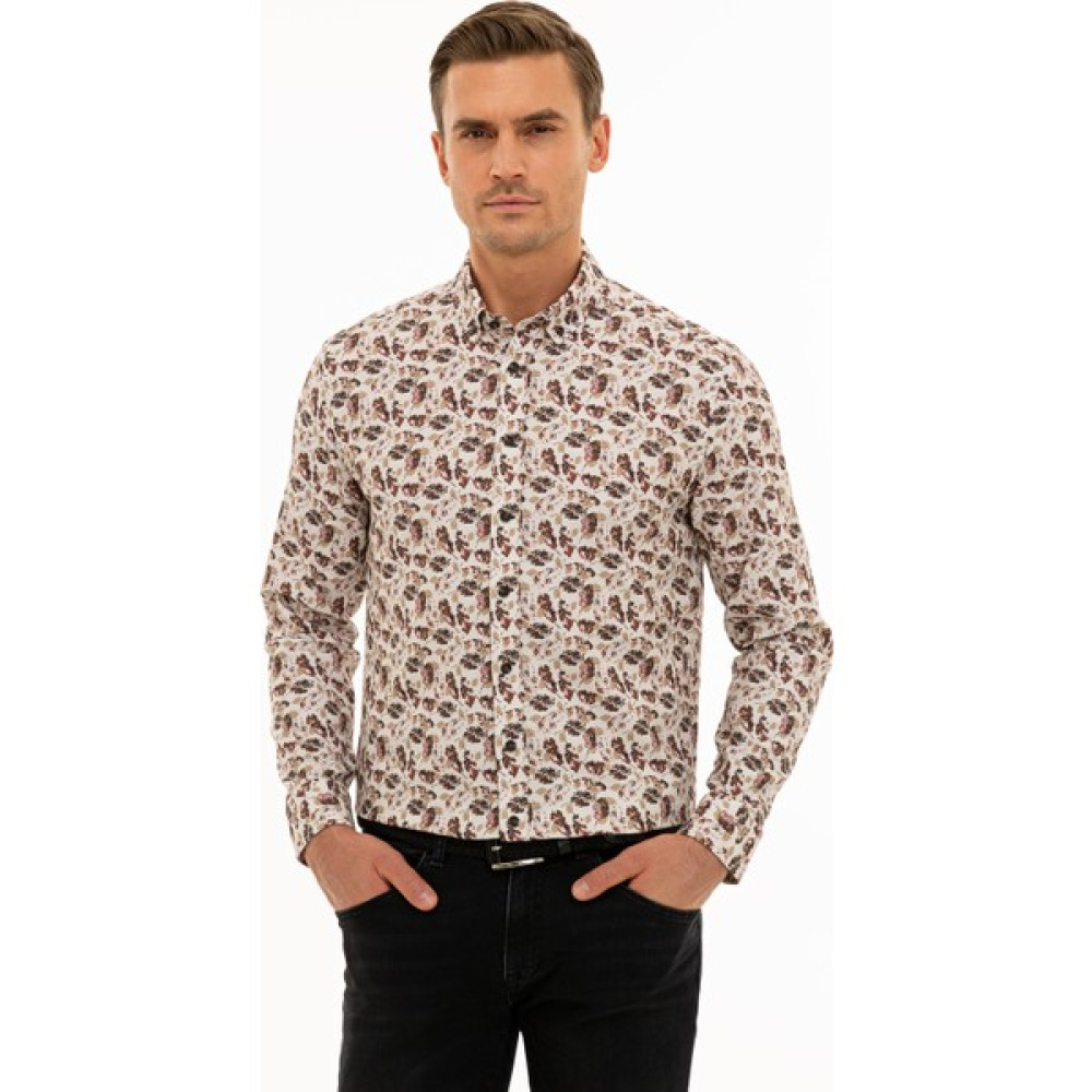 Pierre Cardin Erkek Açık Kahverengi Slim Fit Gömlek 50228381-Vr002 Erkek Gömlek Fiyatı