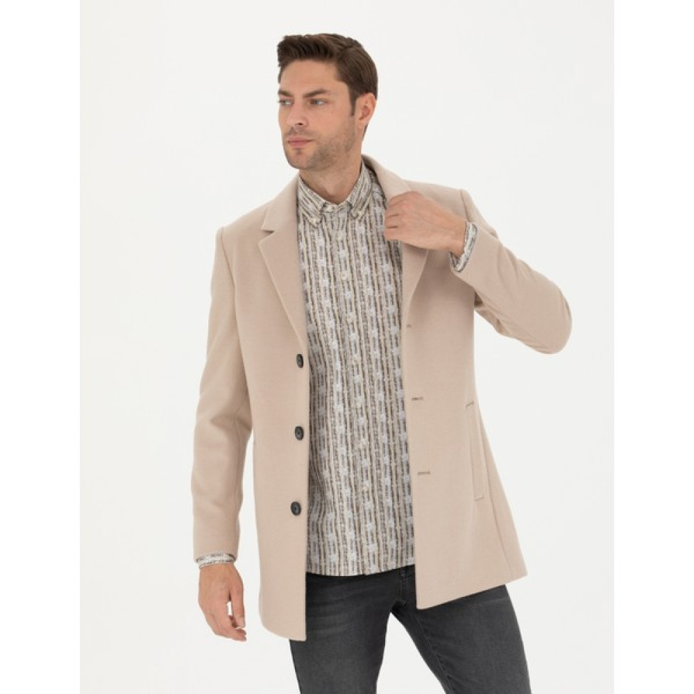 Pierre Cardin Erkek Bej Ex. Slim Fit Kaşe Kaban 50284222-VR011 Erkek Mont Fiyatı
