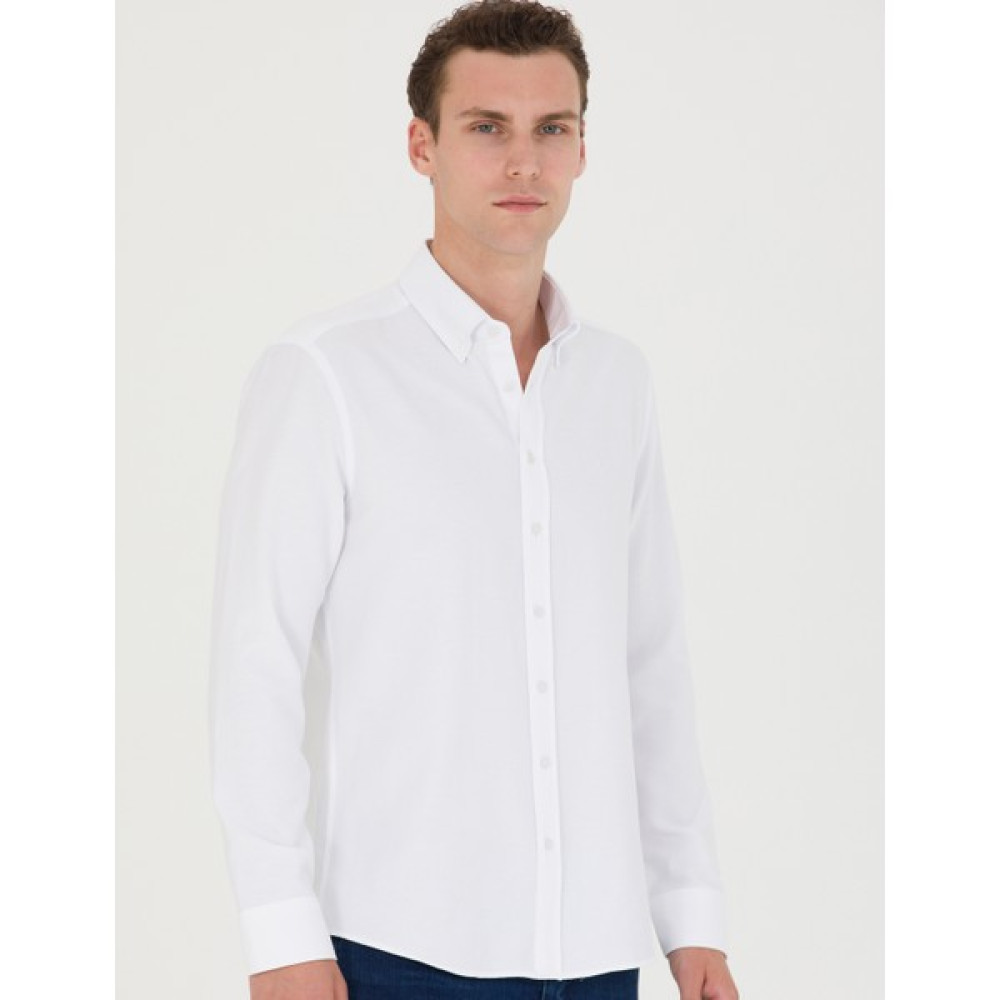 Pierre Cardin Erkek Beyaz Slim Fit Uzun Kollu Gömlek 50275815-VR013 Erkek Gömlek Fiyatı