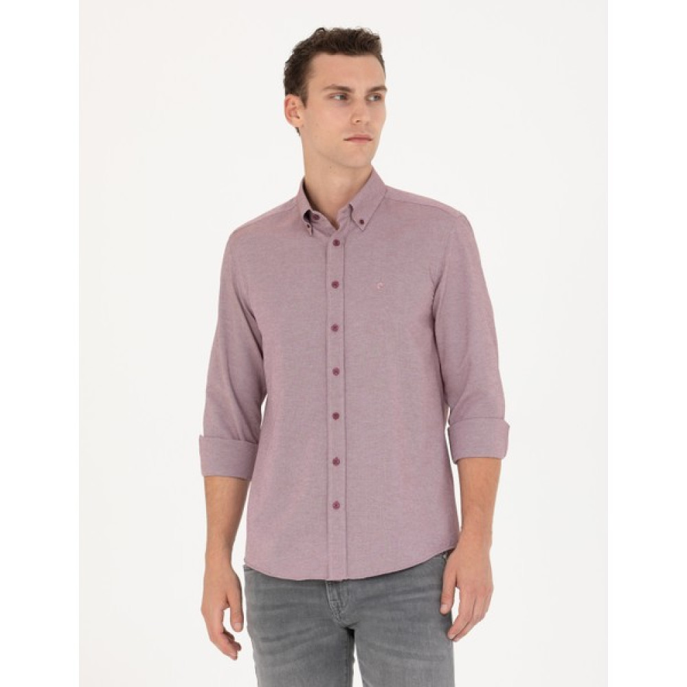 Pierre Cardin Erkek Bordo Slim Fit Uzun Kollu Gömlek 50275815-VR014 Erkek Gömlek Fiyatı