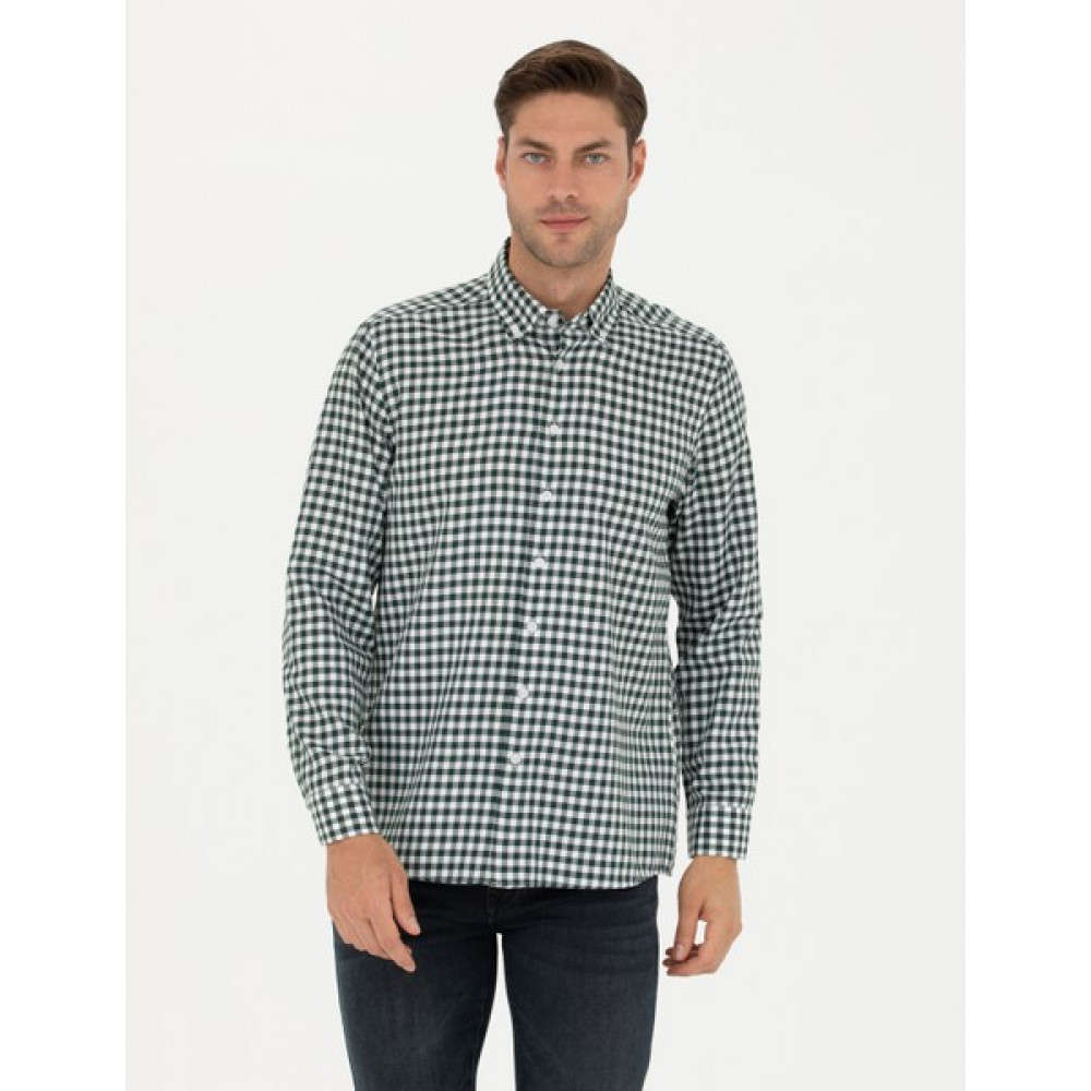 Pierre Cardin Erkek Haki Regular Fit Uzun Kollu Gömlek 50277737-VR027 Erkek Gömlek Fiyatı