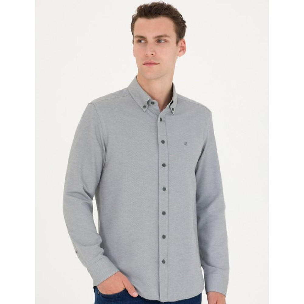 Pierre Cardin Erkek Haki Slim Fit Uzun Kollu Gömlek 50275815-VR027 Erkek Gömlek Fiyatı