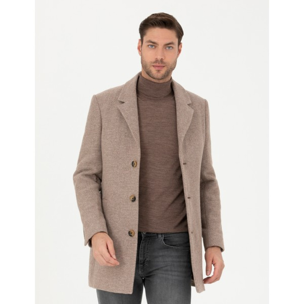 Pierre Cardin Erkek Kahverengi Ex. Slim Fit Kaşe Kaban 50284099-VR029 Erkek Mont Fiyatı