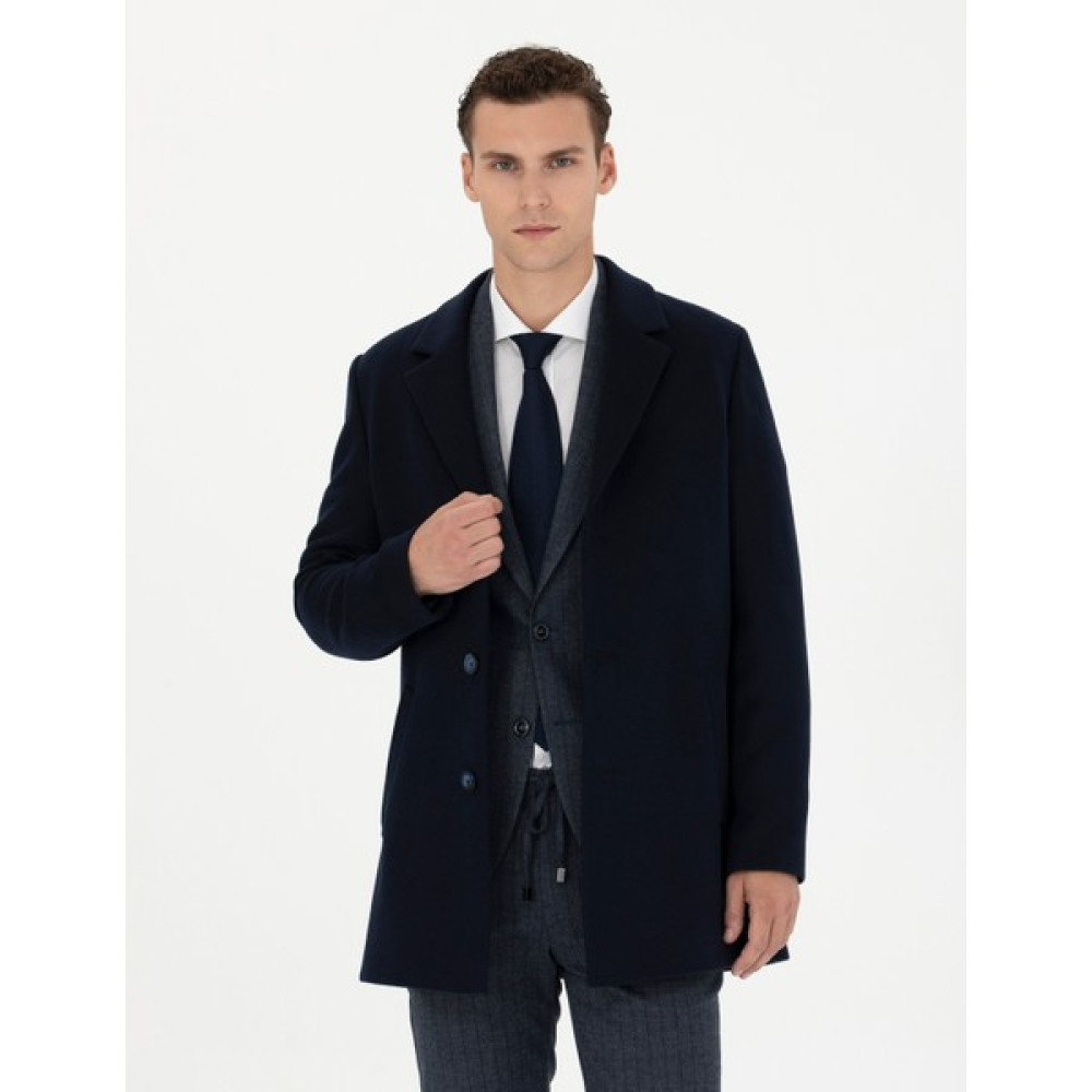 Pierre Cardin Erkek Lacivert Ex. Slim Fit Kaşe Kaban 50284222-VR033 Erkek Mont Fiyatı