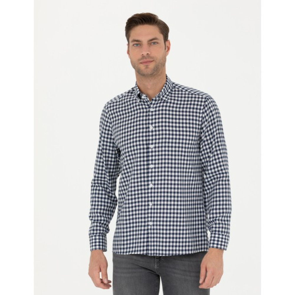 Pierre Cardin Erkek Lacivert Regular Fit Uzun Kollu Gömlek 50277737-VR033 Erkek Gömlek Fiyatı