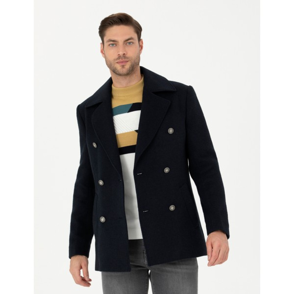 Pierre Cardin Erkek Lacivert Slim Fit Kaşe Kaban 50284097-VR033 Erkek Mont Fiyatı