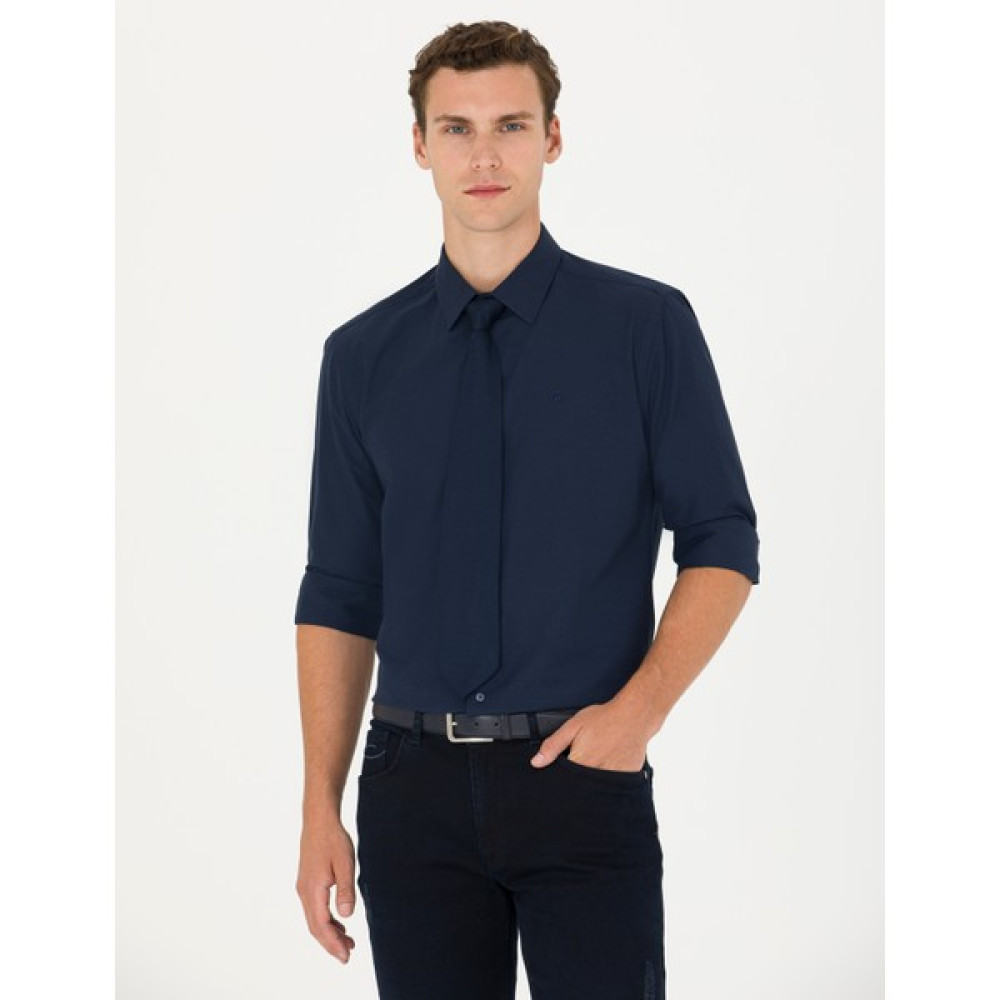 Pierre Cardin Erkek Lacivert Slim Fit Uzun Kollu Basic Gömlek 50275622-VR033 Erkek Gömlek Fiyatı