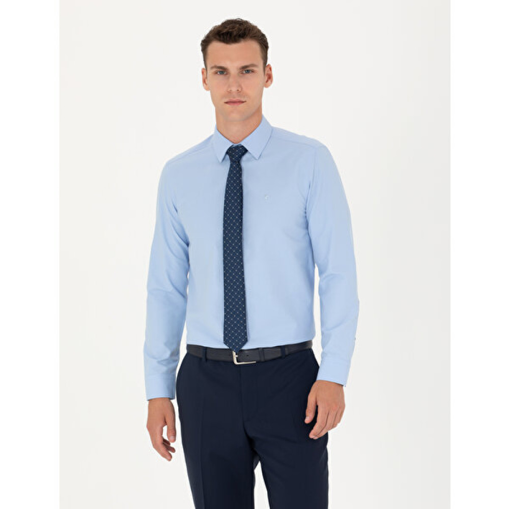 Pierre Cardin Erkek Mavi Slim Fit Uzun Kollu Basic Gömlek 50275622-VR036 Erkek Gömlek Fiyatı