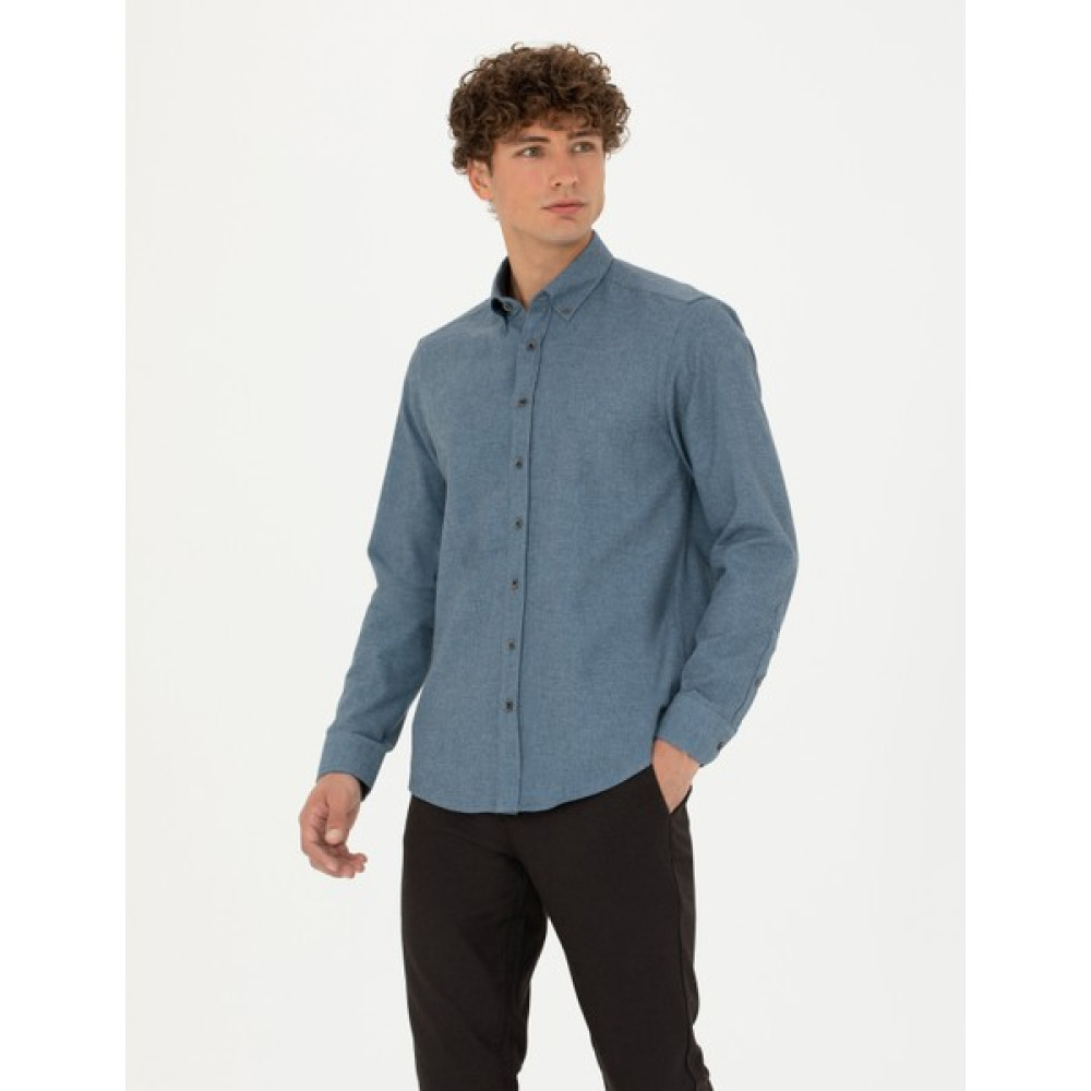 Pierre Cardin Erkek Mavi Slim Fit Uzun Kollu Gömlek 50274660-VR036 Erkek Gömlek Fiyatı