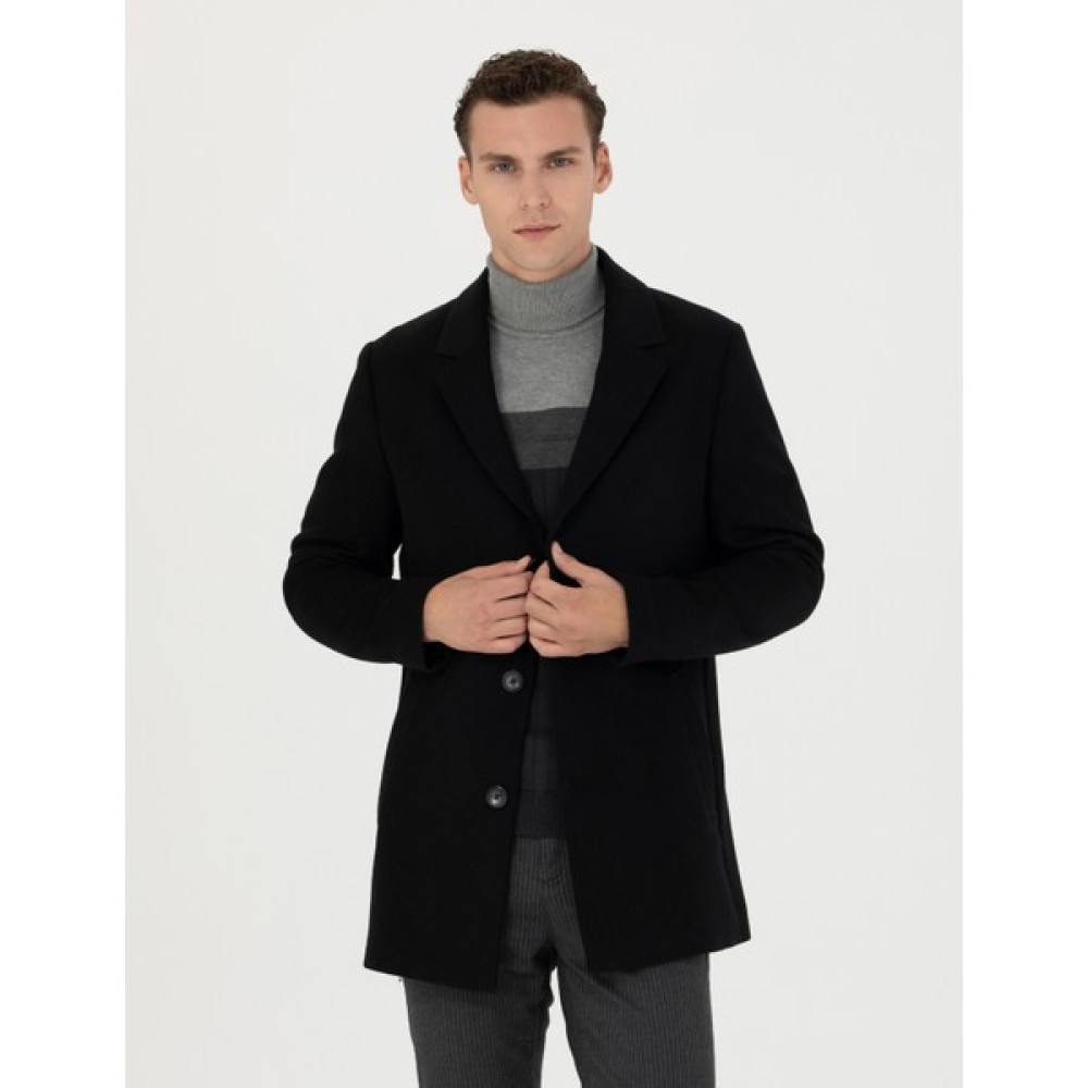Pierre Cardin Erkek Siyah Ex. Slim Fit Kaşe Kaban 50284222-VR046 Erkek Mont Fiyatı