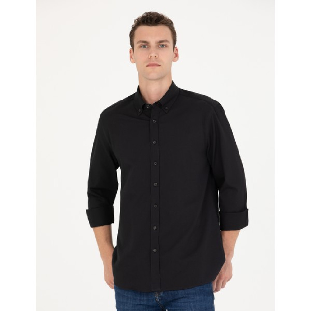 Pierre Cardin Erkek Siyah Regular Fit Uzun Kollu Gömlek 50276553-VR046 Erkek Gömlek Fiyatı