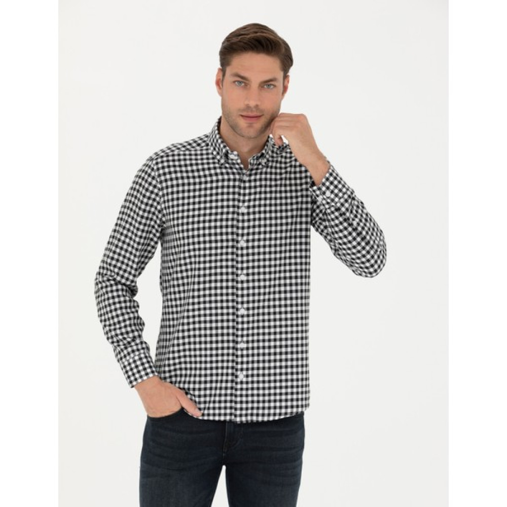 Pierre Cardin Erkek Siyah Regular Fit Uzun Kollu Gömlek 50277737-VR046 Erkek Gömlek Fiyatı