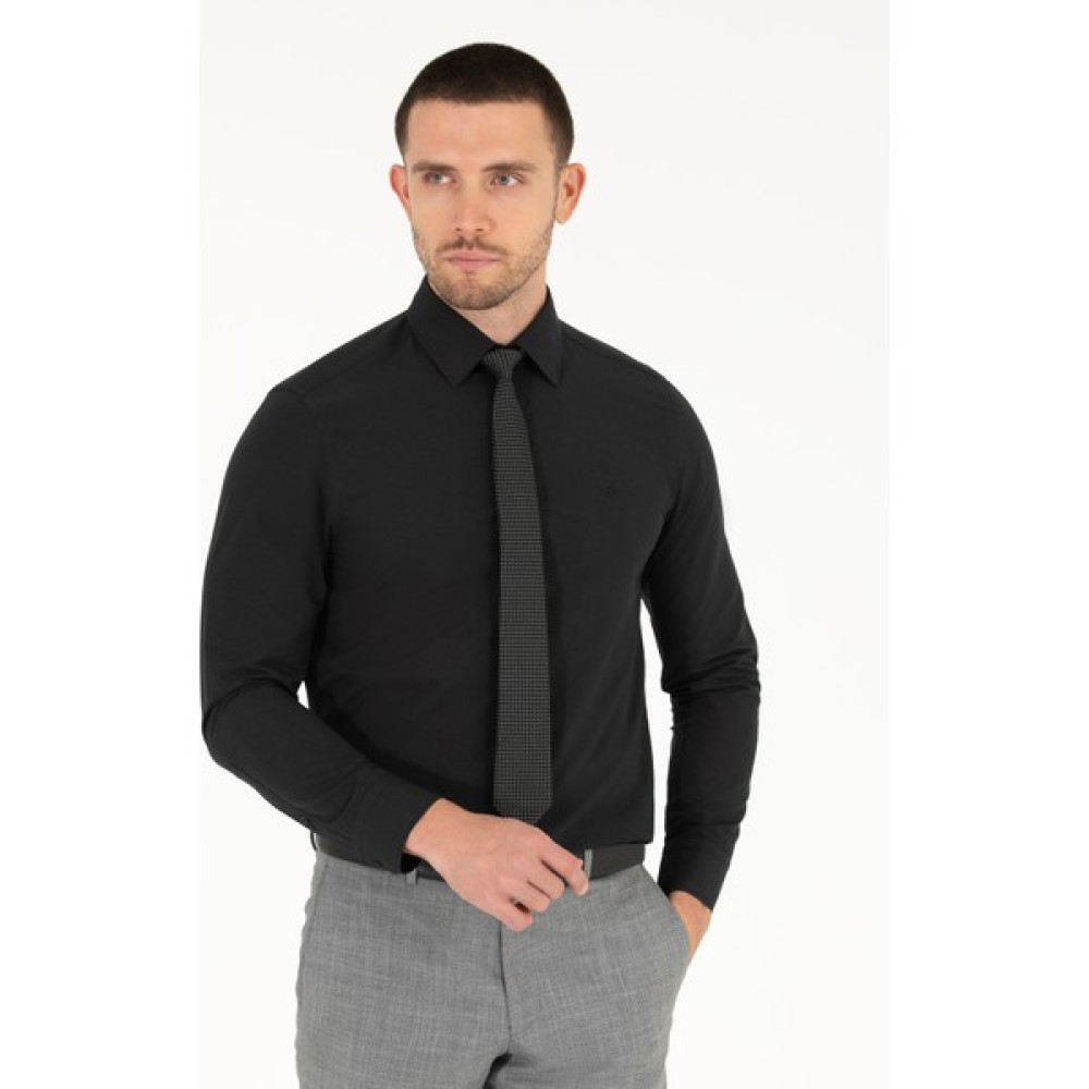 Pierre Cardin Erkek Siyah Slim Fit Uzun Kollu Basic Gömlek 50275622-VR046 Erkek Gömlek Fiyatı