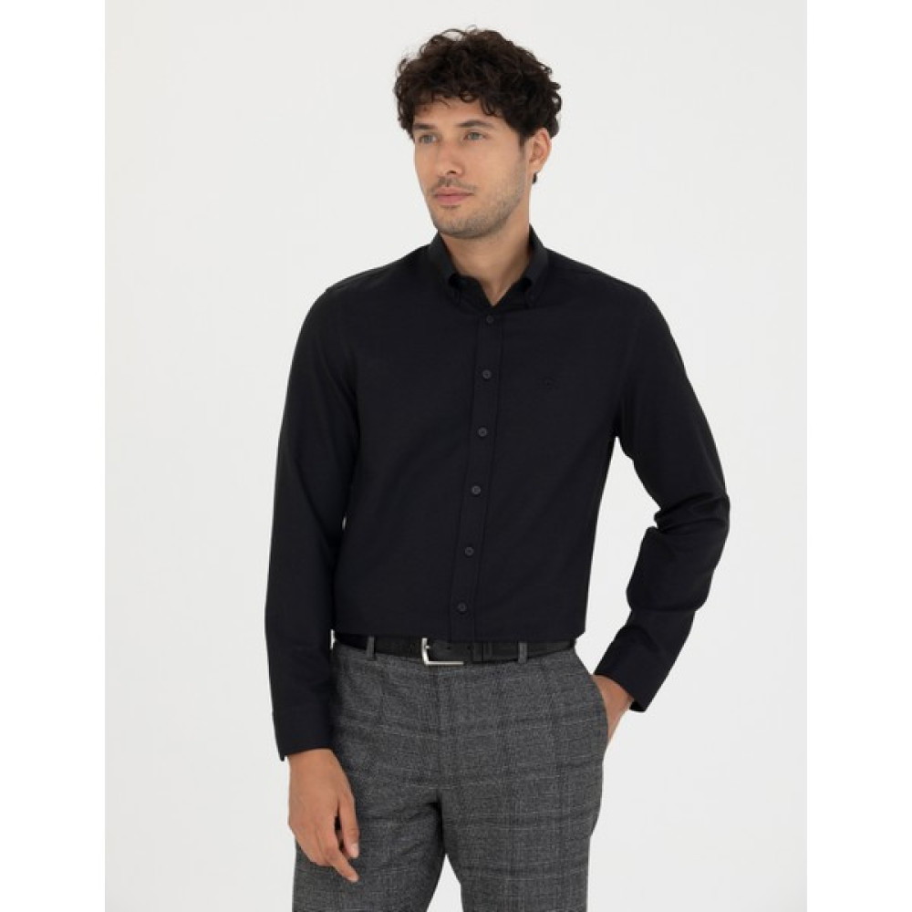 Pierre Cardin Erkek Siyah Slim Fit Uzun Kollu Gömlek 50275815-VR046 Erkek Gömlek Fiyatı