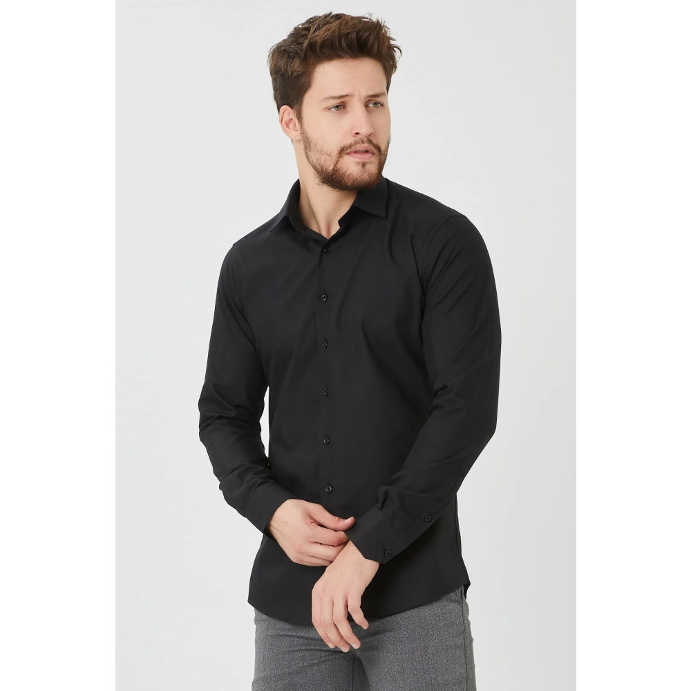 Pietra Paul Erkek Siyah Slim Fit Düz Gömlek XXL Beden Kadın Gömlek Fiyatı