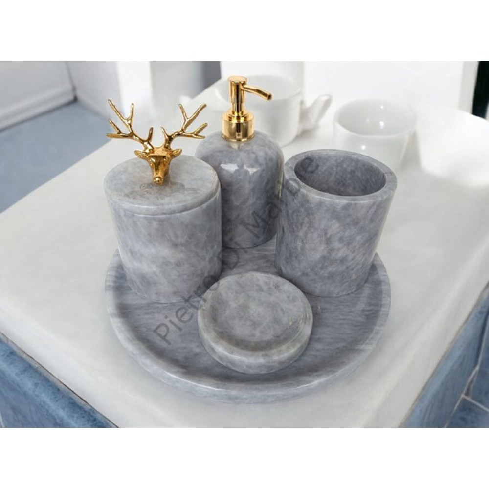 Pietro Di Marble Gri Mermer Klasik Model 5 Parça Gold Renk Geyik Aksesuarlı Banyo Seti Oto Boyaları Fiyatı
